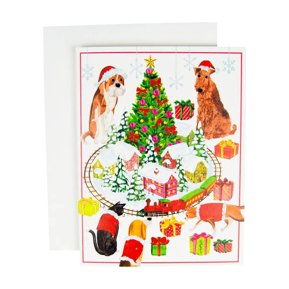 Caspari Pets With Model Train Boxed Christmas Cards – 15 Cards/Envelopes