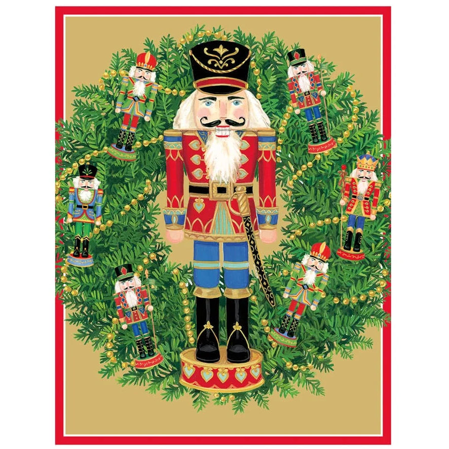 Caspari Nutcracker Wreath Classic Boxed Christmas Cards - Box of 15