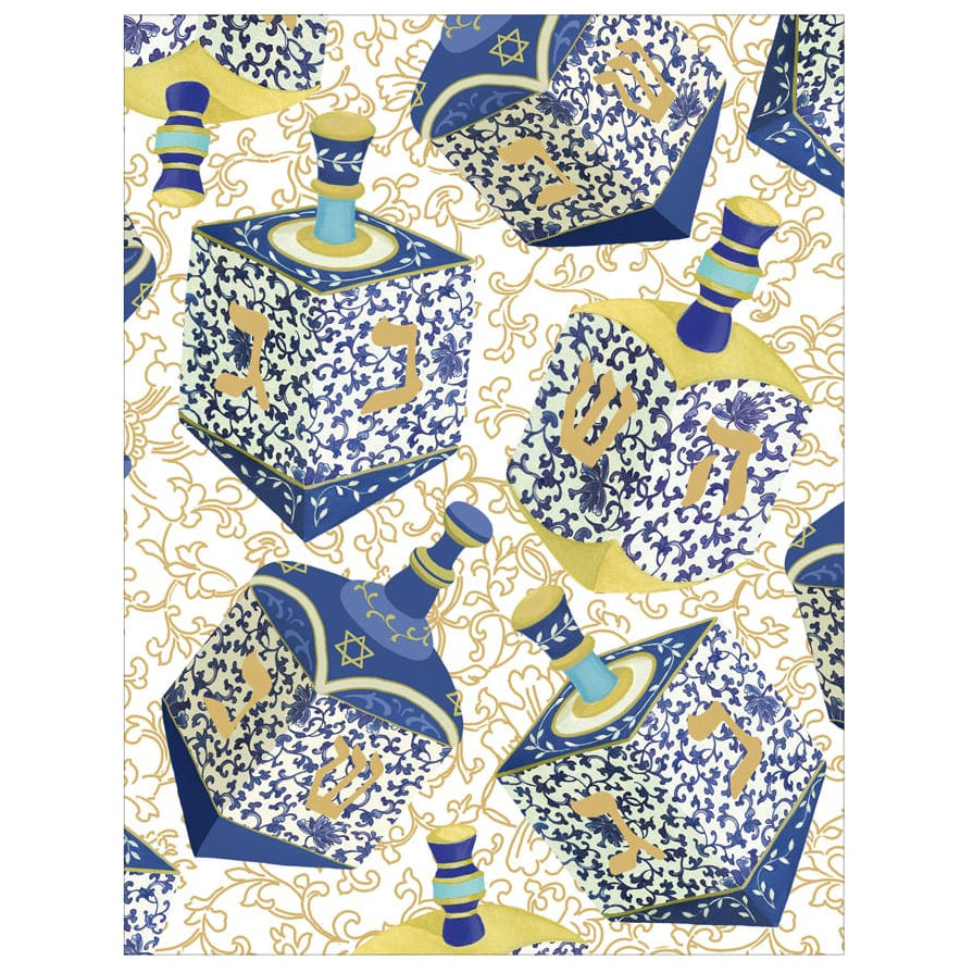 Caspari Patterned Dreidels Foil Classic Boxed Christmas Cards - Box of 10