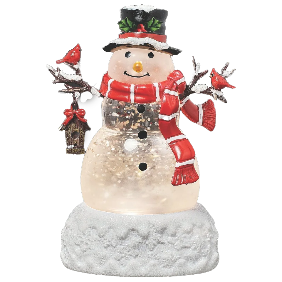 Roman Confetti Lighted Swirl Mini Snowman with Birdhouse – 5.75"