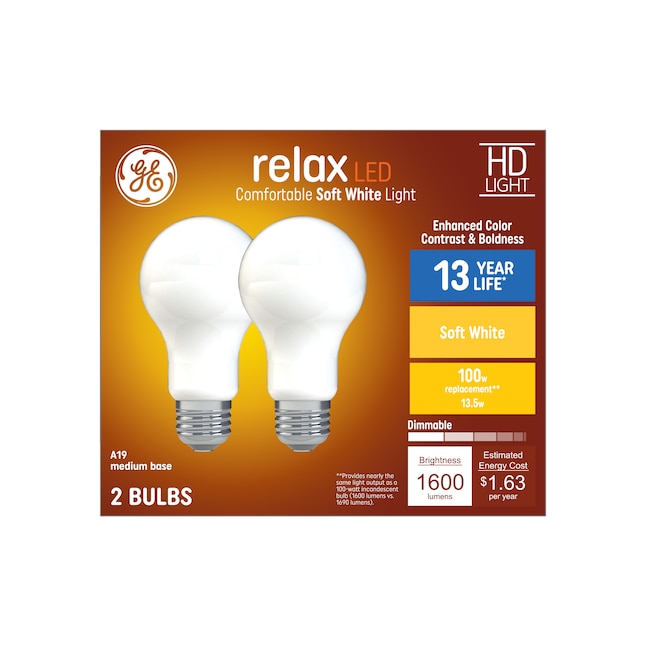 GE Relax HD LED Soft White 100W Equivalent A19 Light Bulbs - 2-Pk