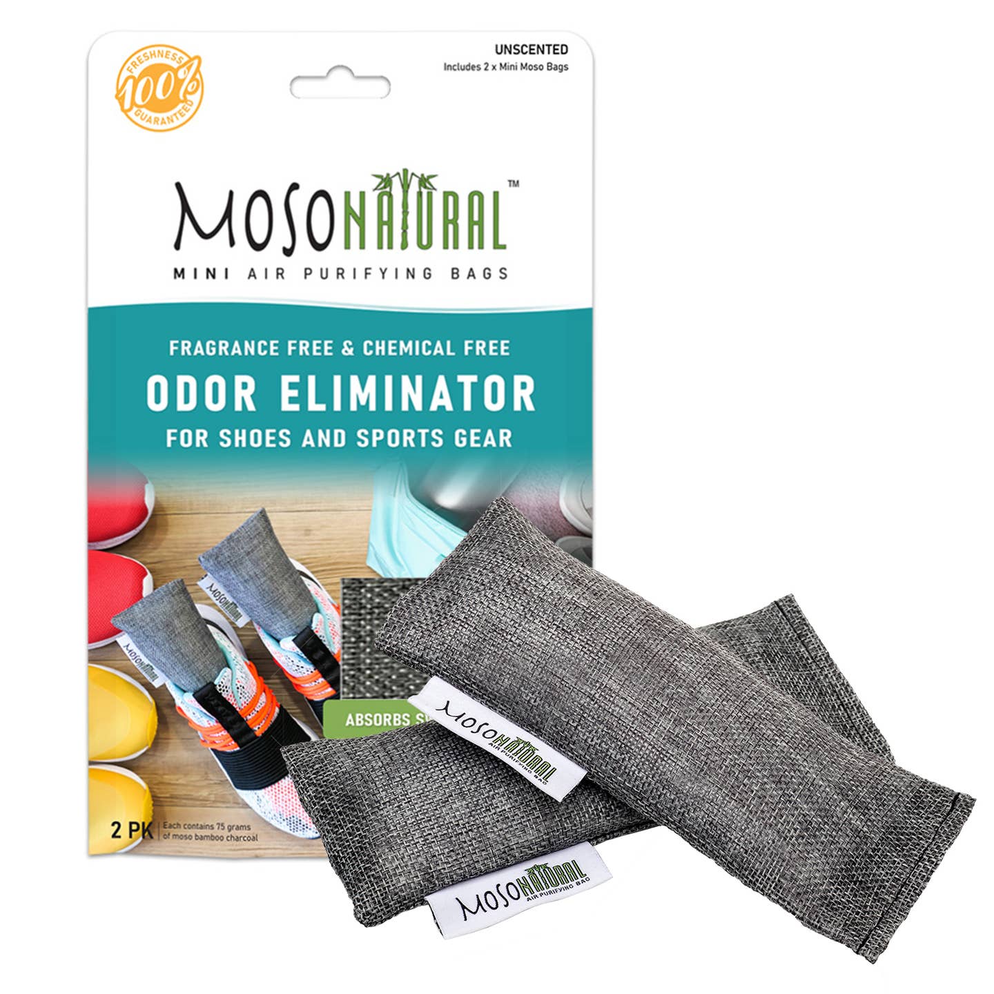 Moso Natural Mini Air Purifying Bags For Shoes & Sports Gear – Pack of 2