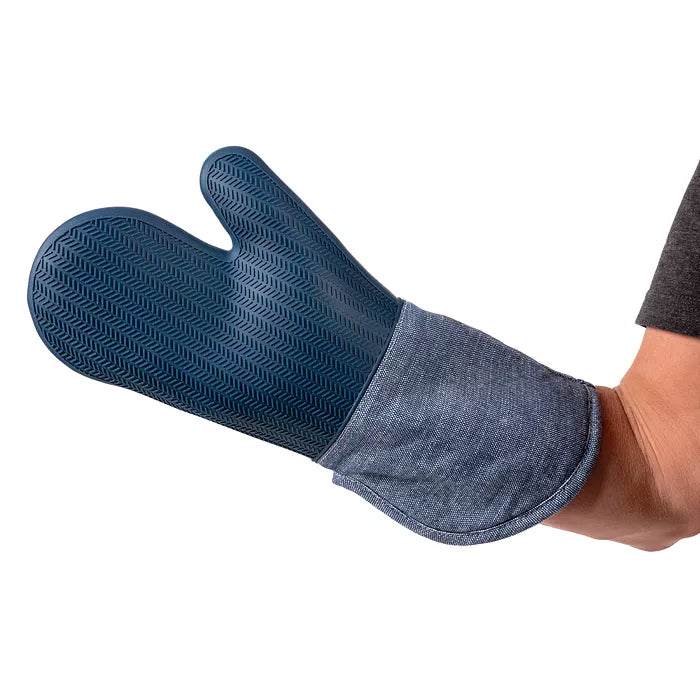 Strada Chambray Sleeve Silicone Oven Mitt – 15" – Navy