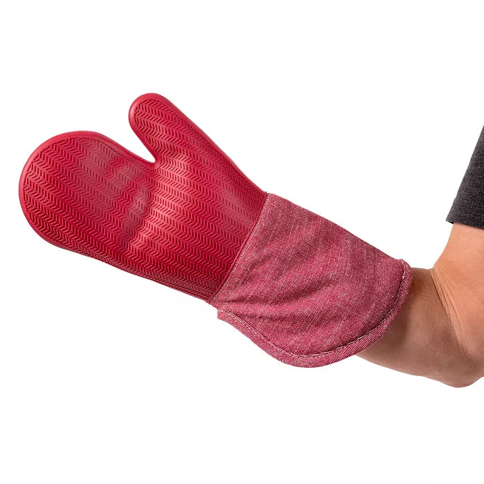 Strada Chambray Sleeve Silicone Oven Mitt – 15" – Red