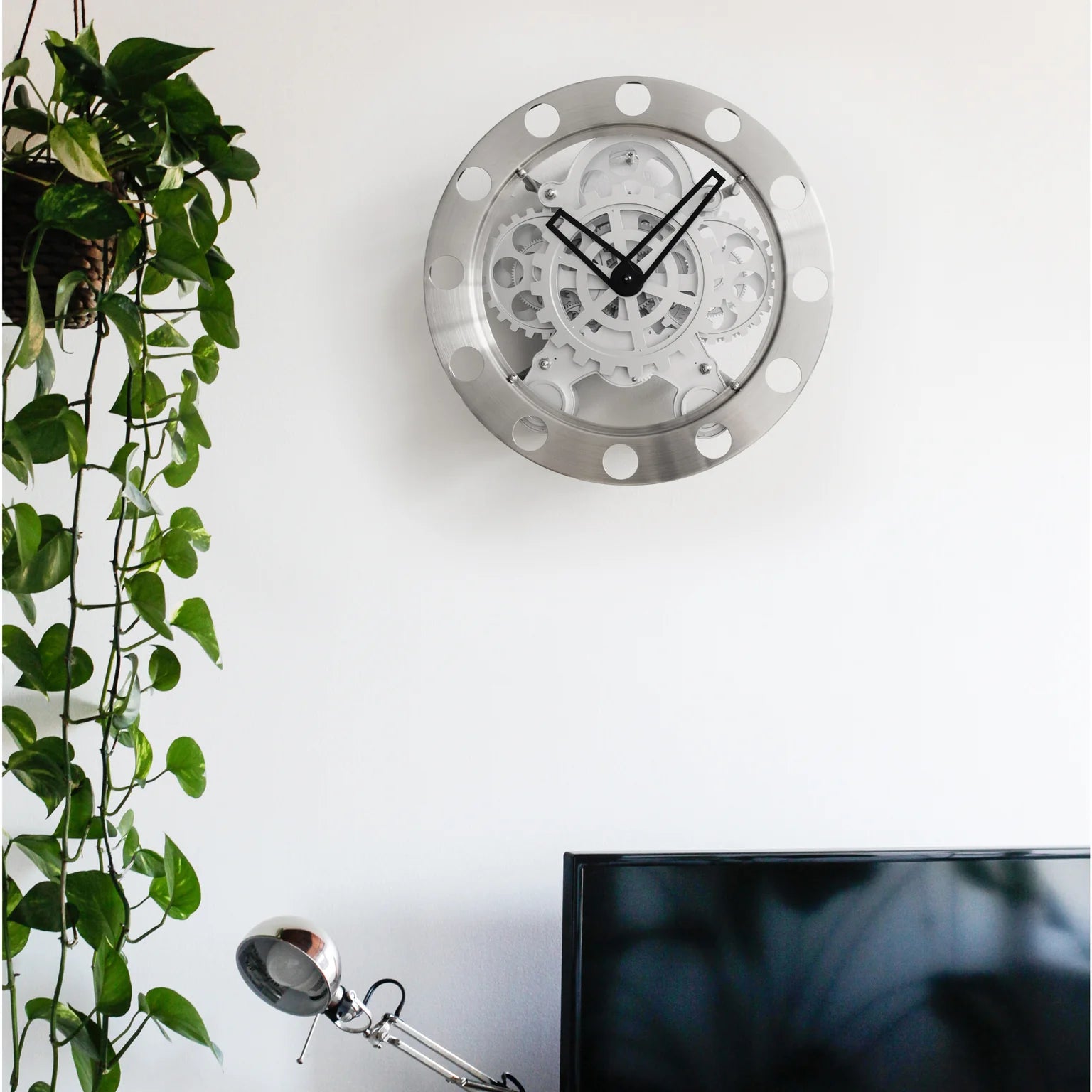 Kikkerland Gear Wall Clock – Nickel/White - 14"