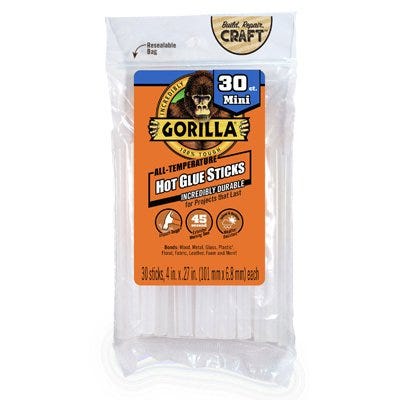 Gorilla Mini Size Hot Glue Sticks Refills – 30-Ct.