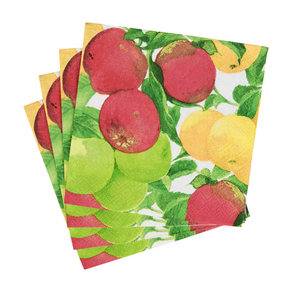 Caspari Apples Cocktail Napkins - Gold - 20pk (