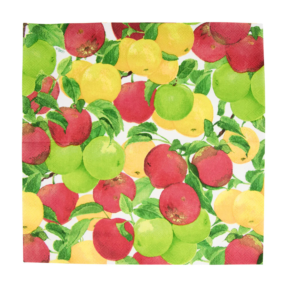 Caspari Apples Cocktail Napkins - Gold - 20pk (