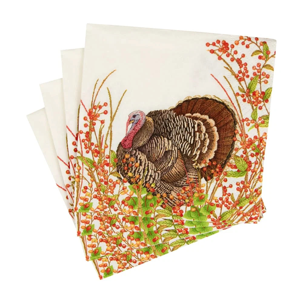 Caspari Turkey And Berries Cocktail Napkin - 20pk