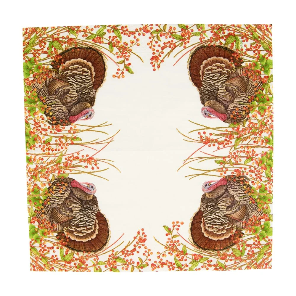 Caspari Turkey And Berries Cocktail Napkin - 20pk