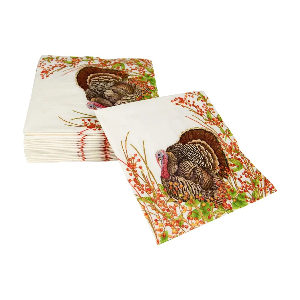 Caspari Turkey And Berries Cocktail Napkin - 20pk