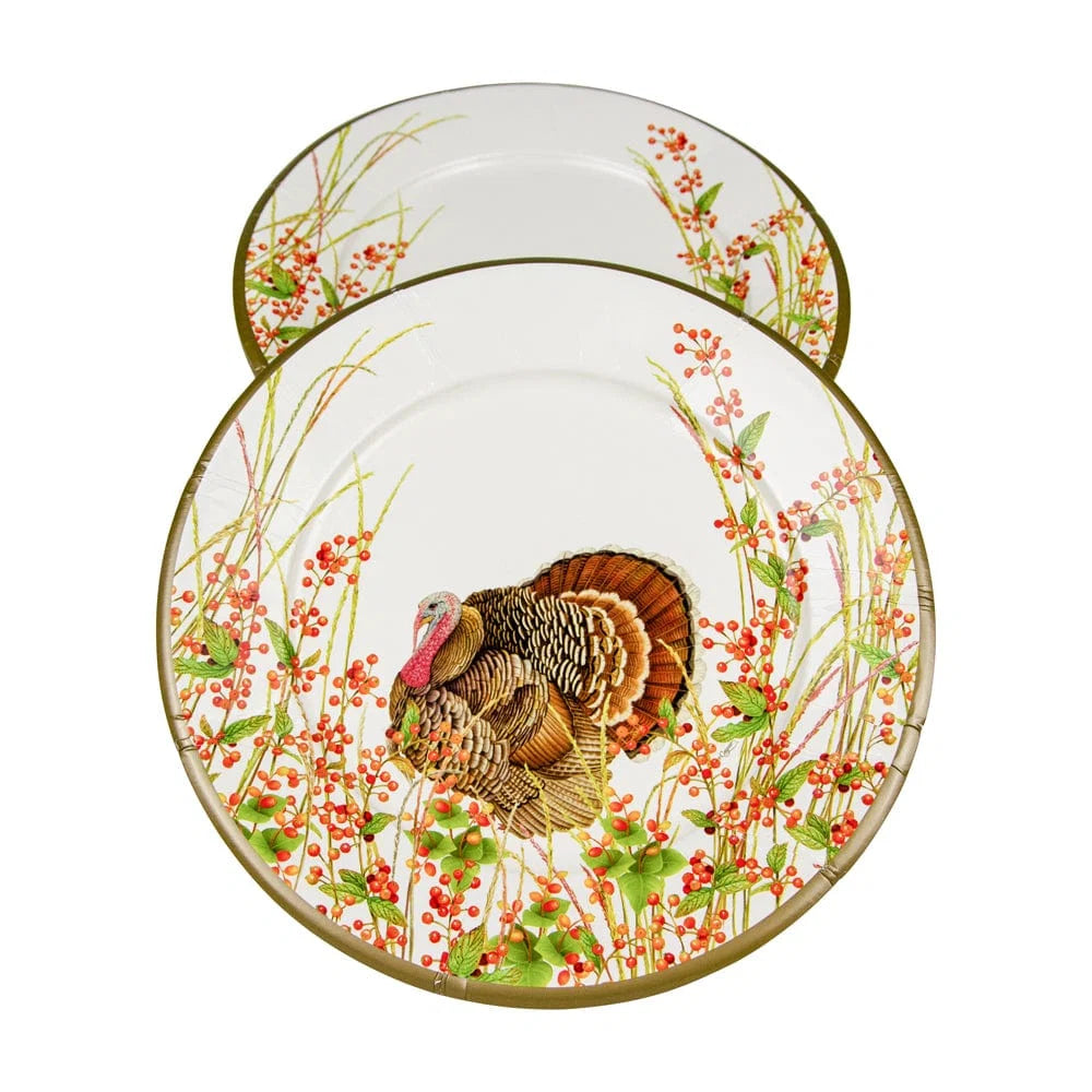 Caspari Round Paper Dinner Plates – Turkey And Berries – 8pk
