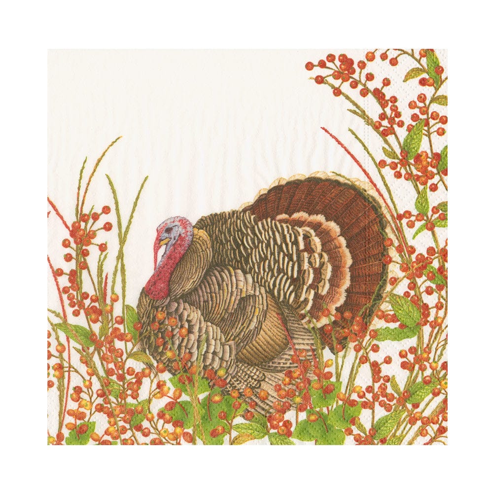 Caspari Turkey And Berries Paper Lunch Napkins – 20pk
