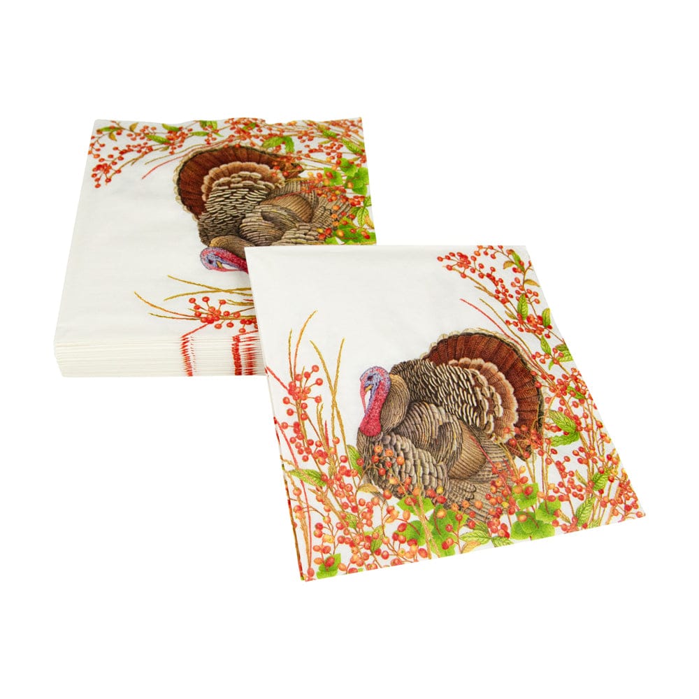 Caspari Turkey And Berries Paper Lunch Napkins – 20pk