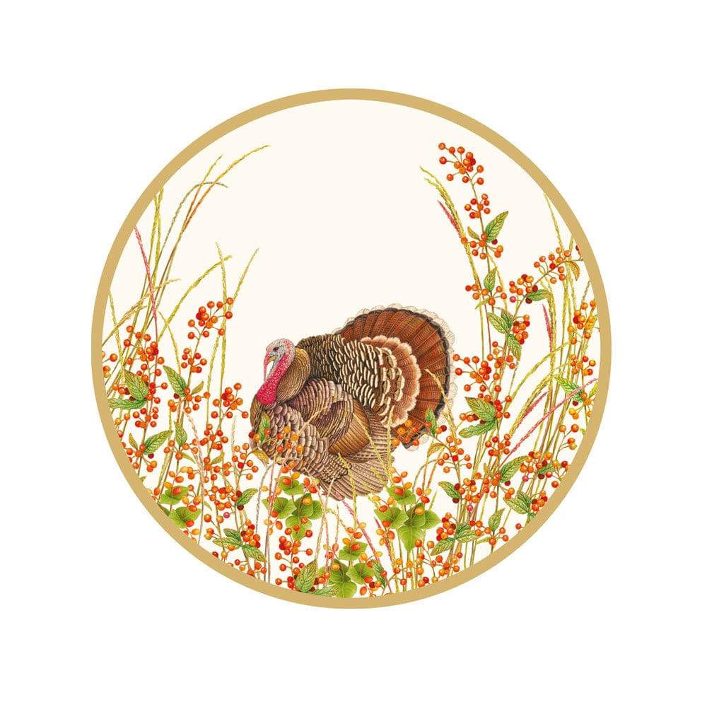 Caspari Square Paper Salad & Dessert Plates – Turkey & Berries – 8pk