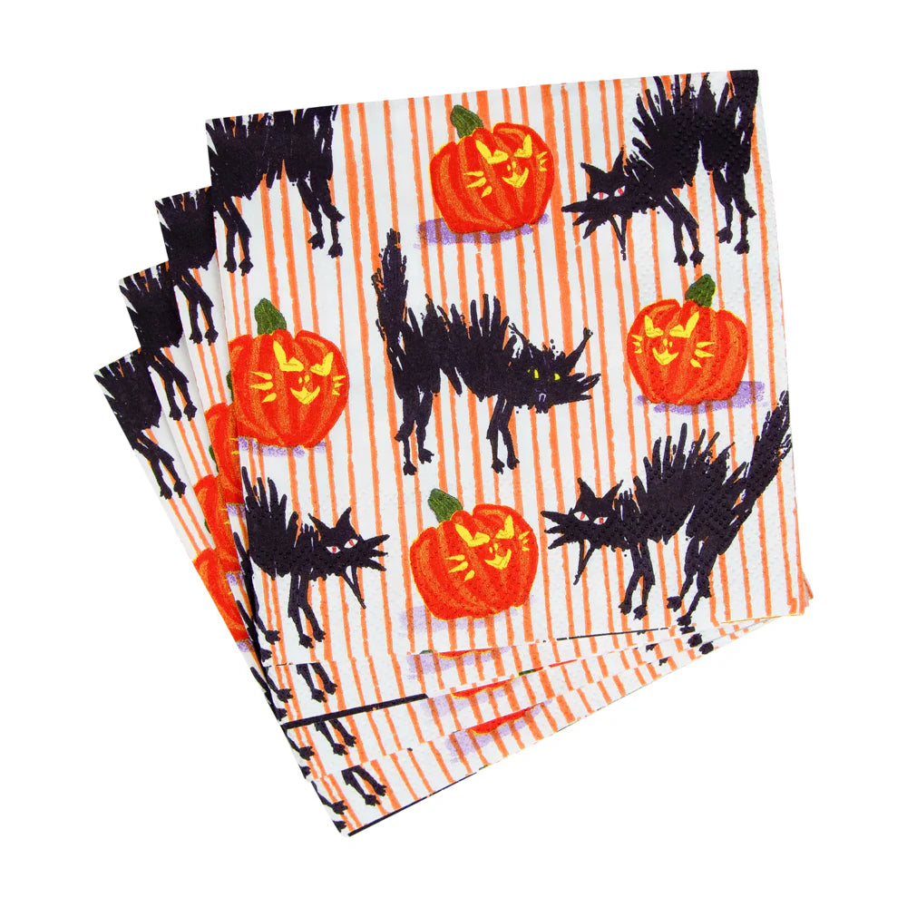 Caspari Halloween Cats Beverage Napkin - 20pk