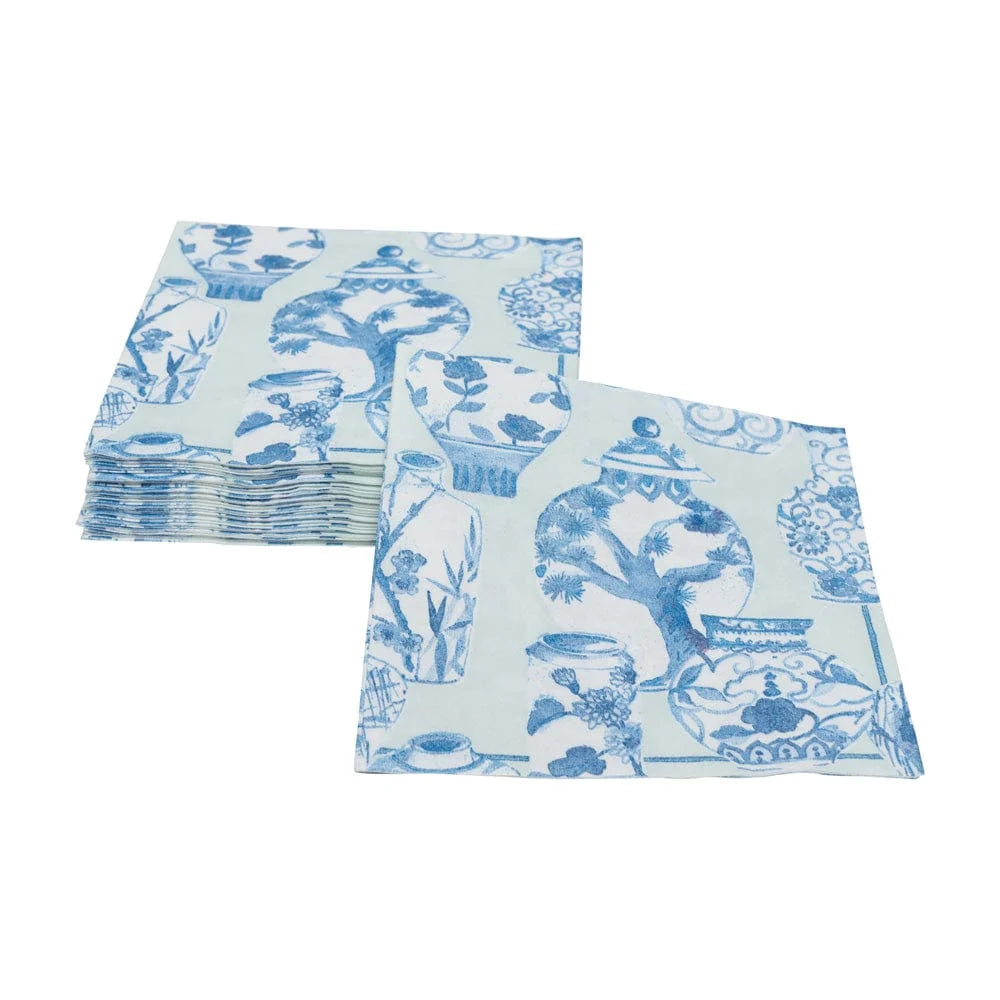 Caspari Paper Linen Lunch Napkins - Glazed Porcelain Celadon – 15pk