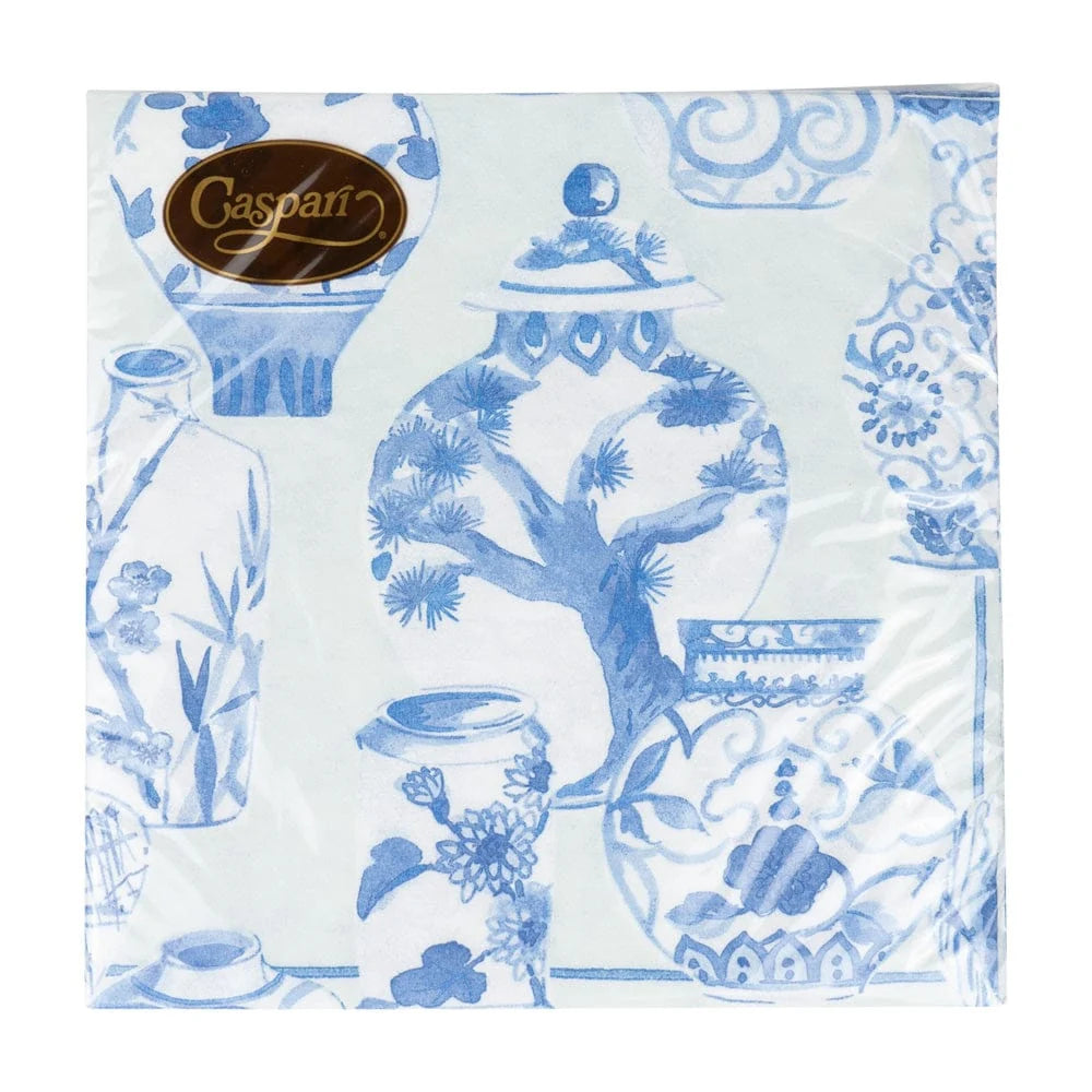 Caspari Paper Linen Lunch Napkins - Glazed Porcelain Celadon – 15pk