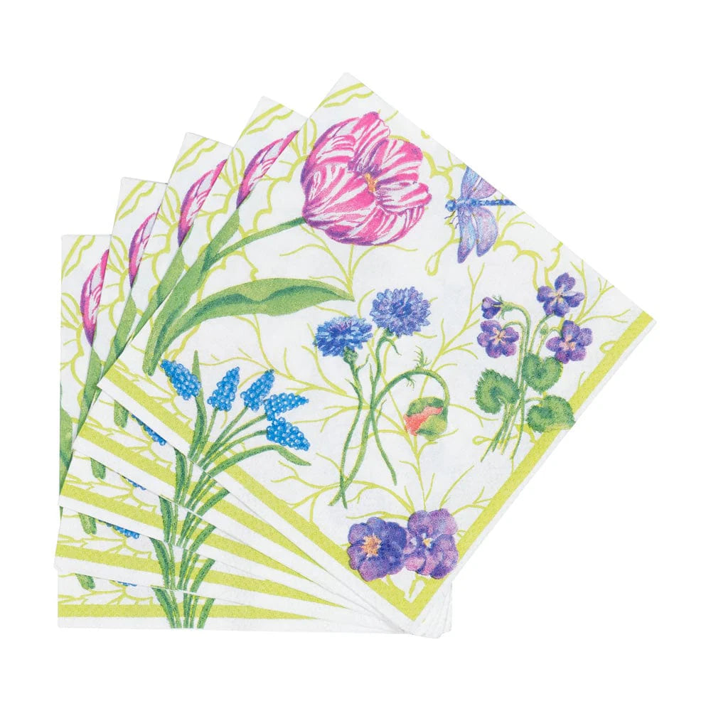 Caspari Paper Cocktail Napkins - Floral Majolica – 20pk