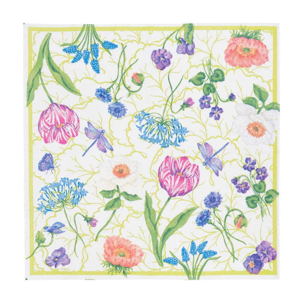 Caspari Paper Cocktail Napkins - Floral Majolica – 20pk