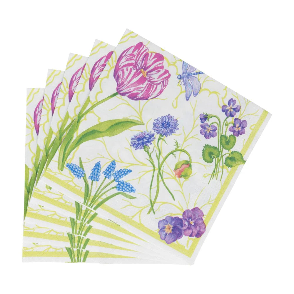 Caspari Paper Lunch Napkins - Floral Majolica – 20pk