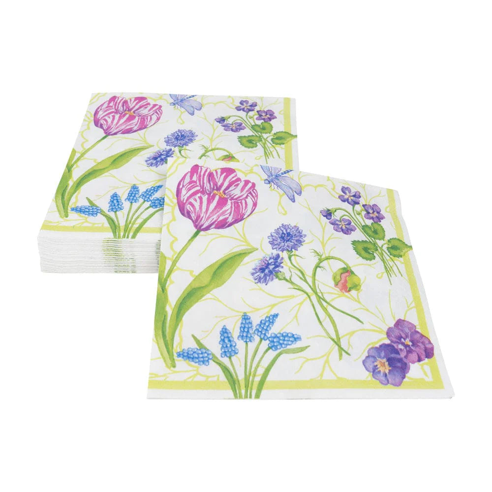 Caspari Paper Lunch Napkins - Floral Majolica – 20pk