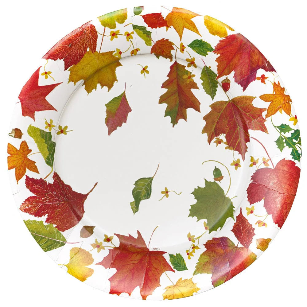 Caspari Swirling Leaves White Paper Dinner Plates – 8pk