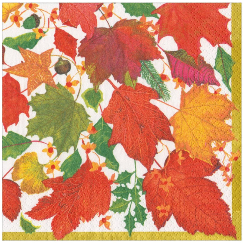 Caspari Swirling Leaves White Luncheon Napkins - 20Pk