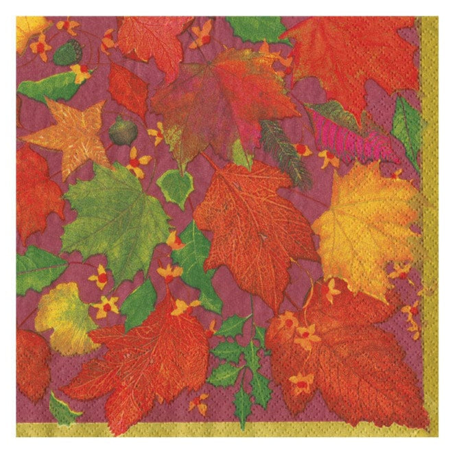 Caspari Swirling Leaves Burgundy Cocktail Napkin - 20pk