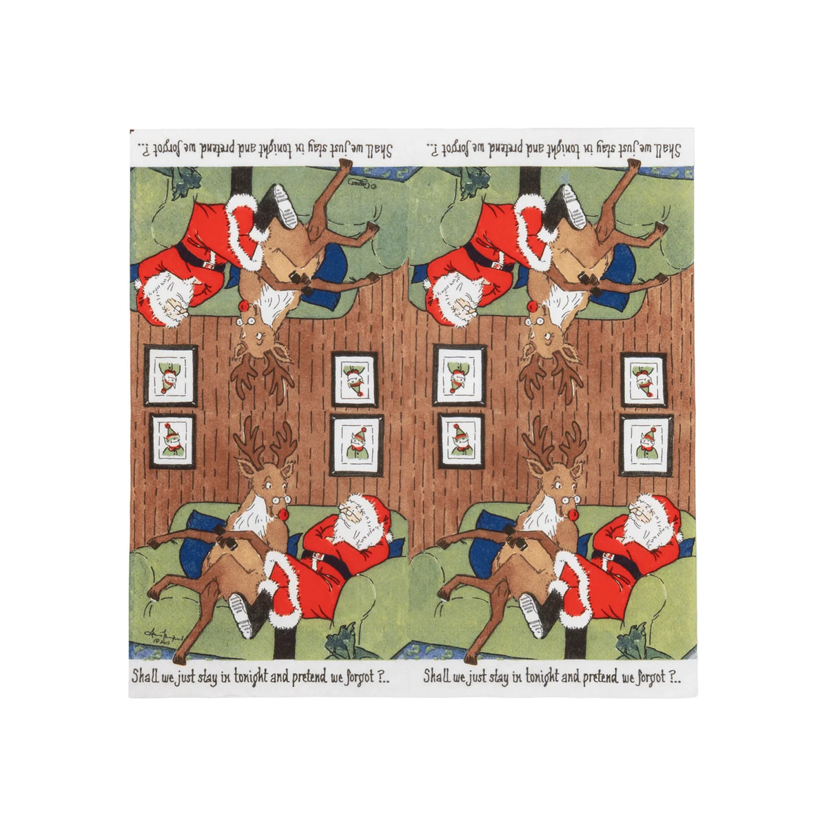Caspari Santa At Home Christmas Cocktail Napkin - 20pk