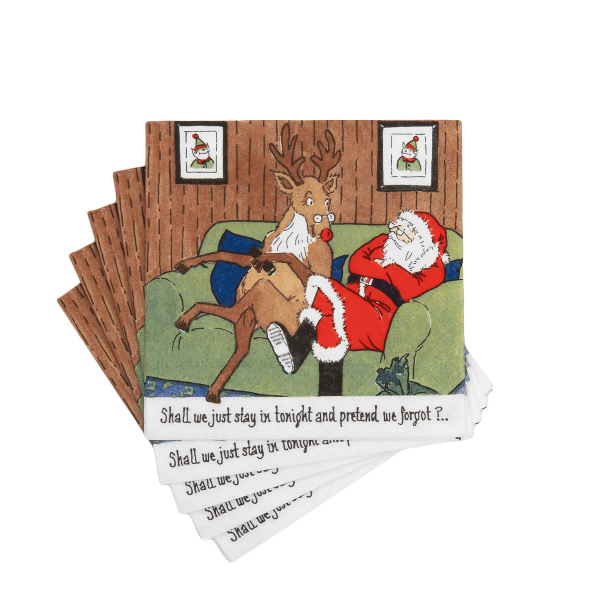 Caspari Santa At Home Christmas Cocktail Napkin - 20pk