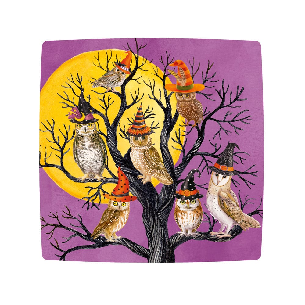 Caspari Square Paper Salad & Dessert Plates – Owl-O-Ween – 8pk