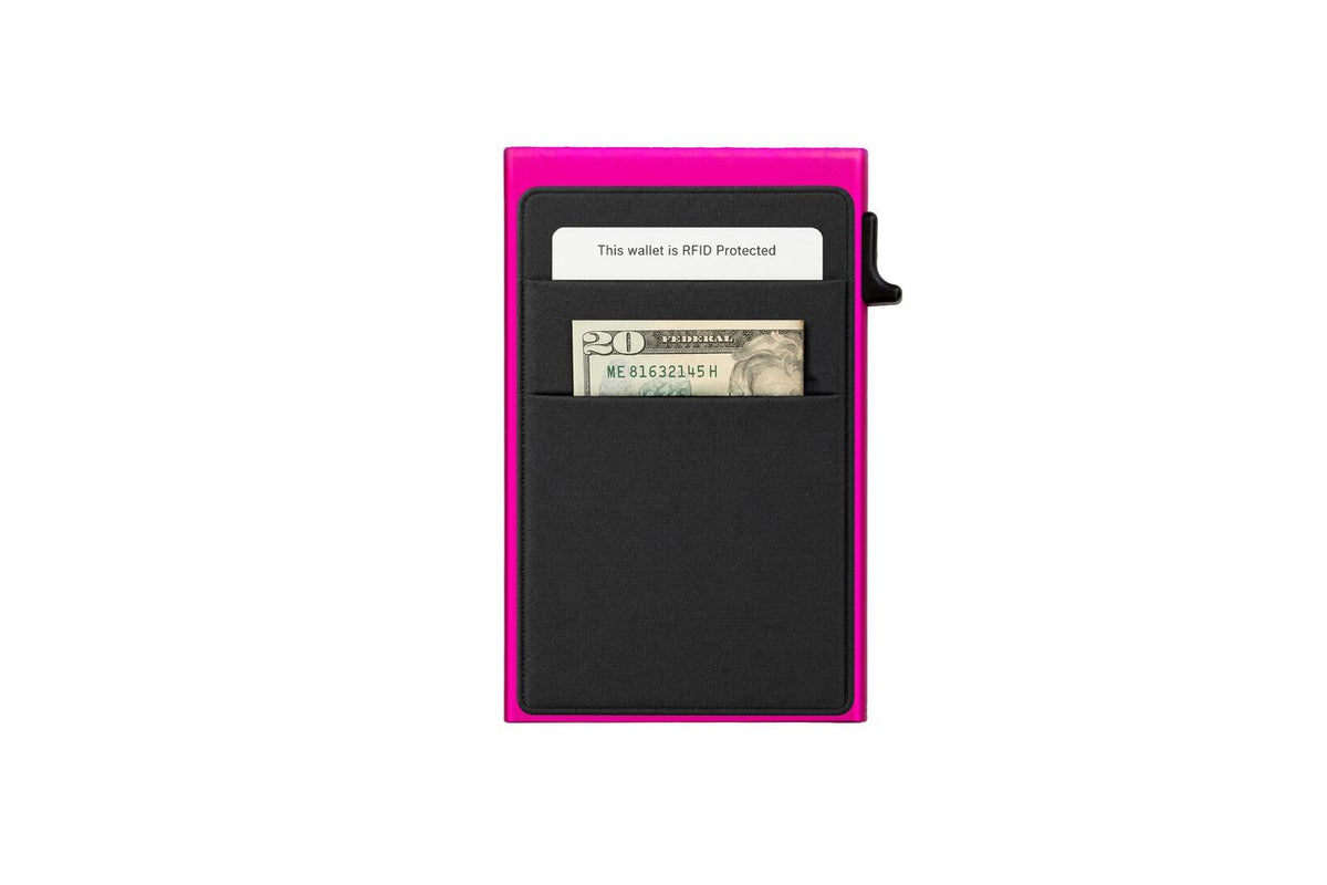 Garzini RFID-Protected MagSafe Metal 6 Card Holder With Removable Pocket – Raspberry