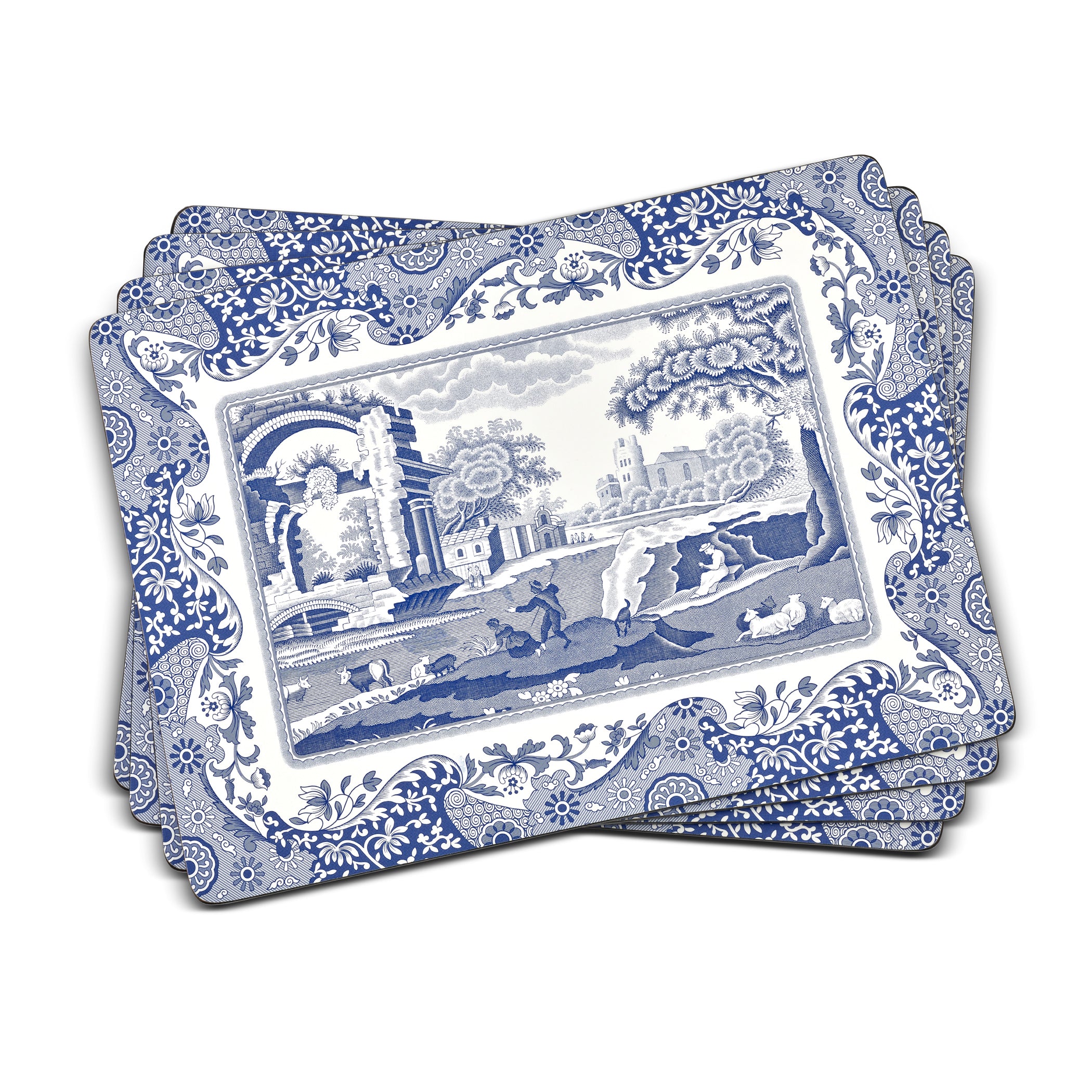 Blue Italian Cork Bottom Hard Placemats – Set of 4