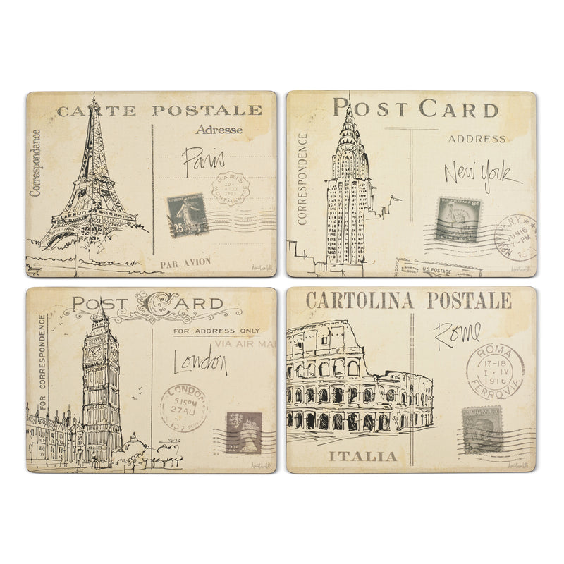 Postcard Sketches Cork Bottom Hard Placemats – Set of 4