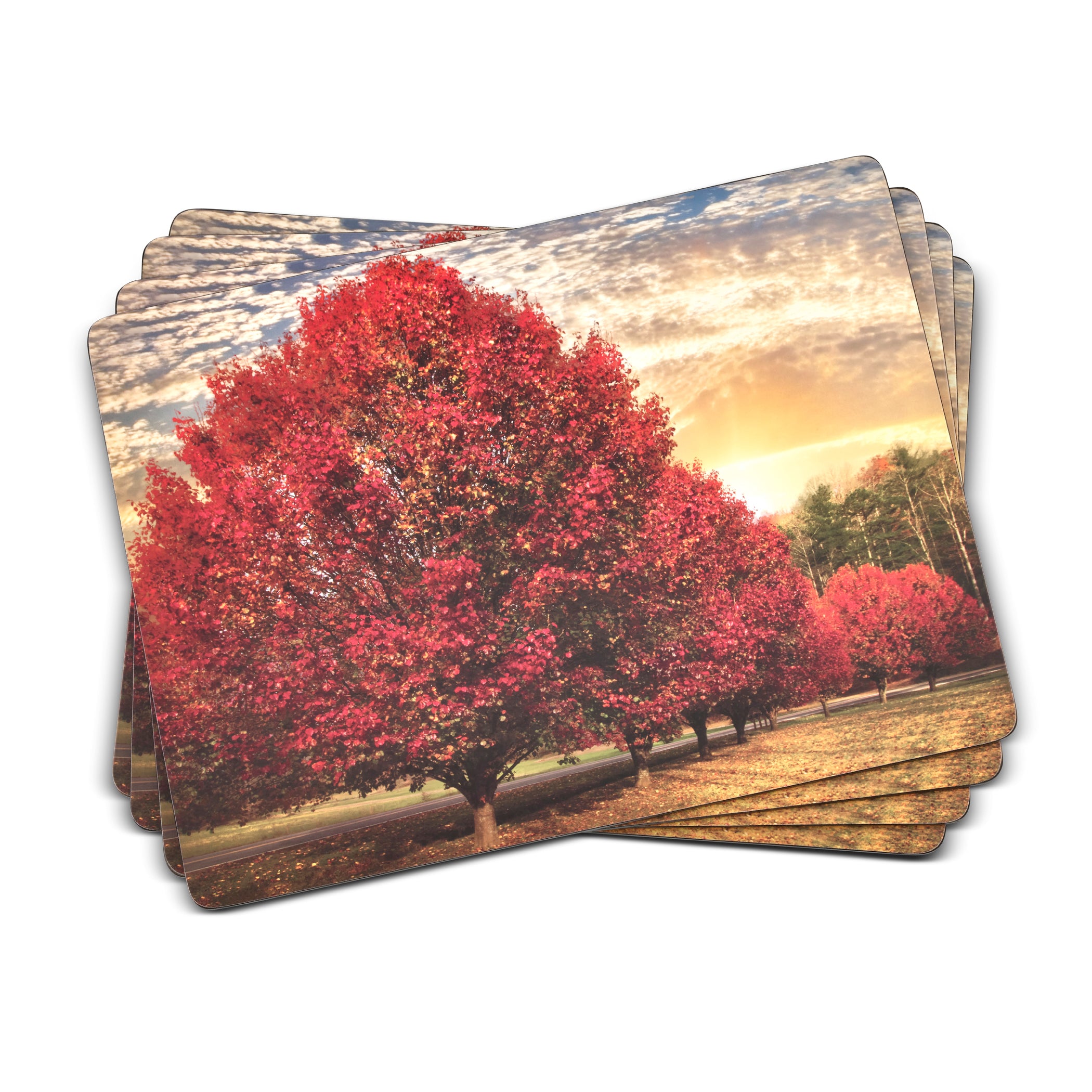 Crimson Trees Cork Bottom Hard Placemats – Set of 4