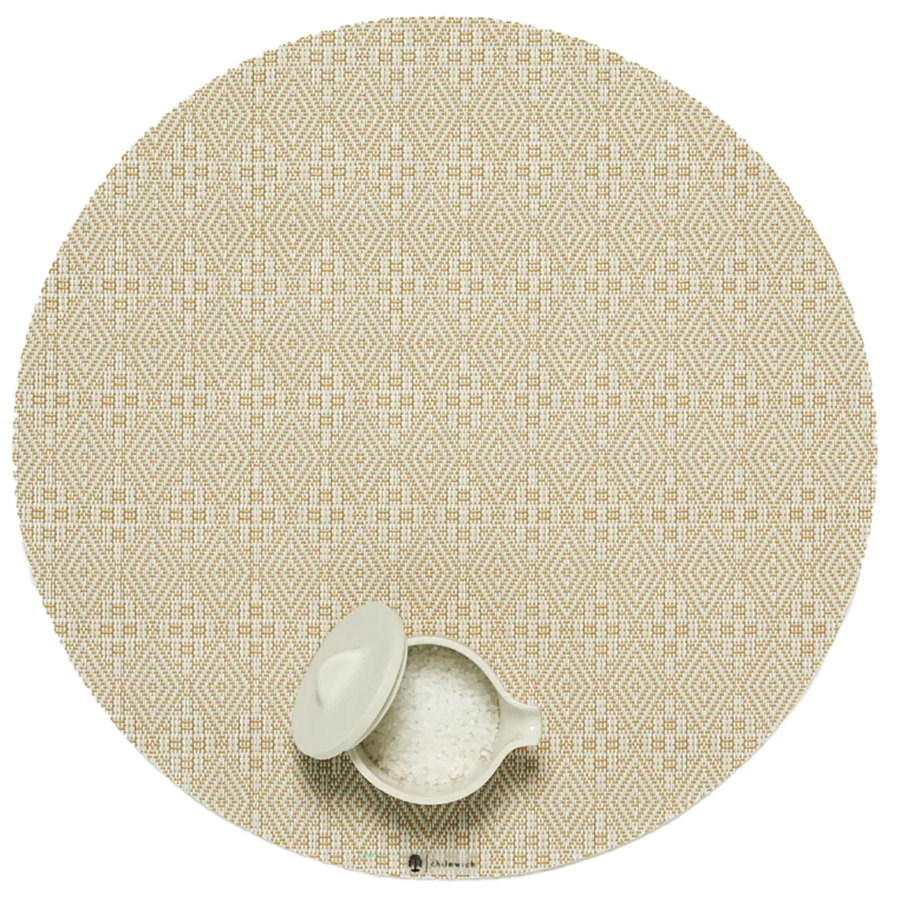 Chilewich Boxwood Geometric Lace Weave Round Placemat – Wheat