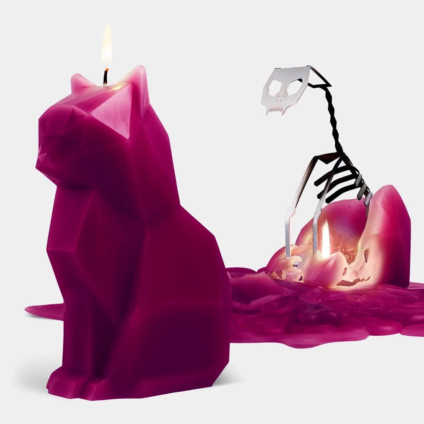 Pyropet Kisa Burgundy Cat Candle With Hidden Skeleton Inside