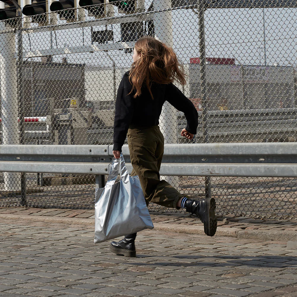 LOQI Reusable Tote Bag With Zip Pocket – Metallic Silver