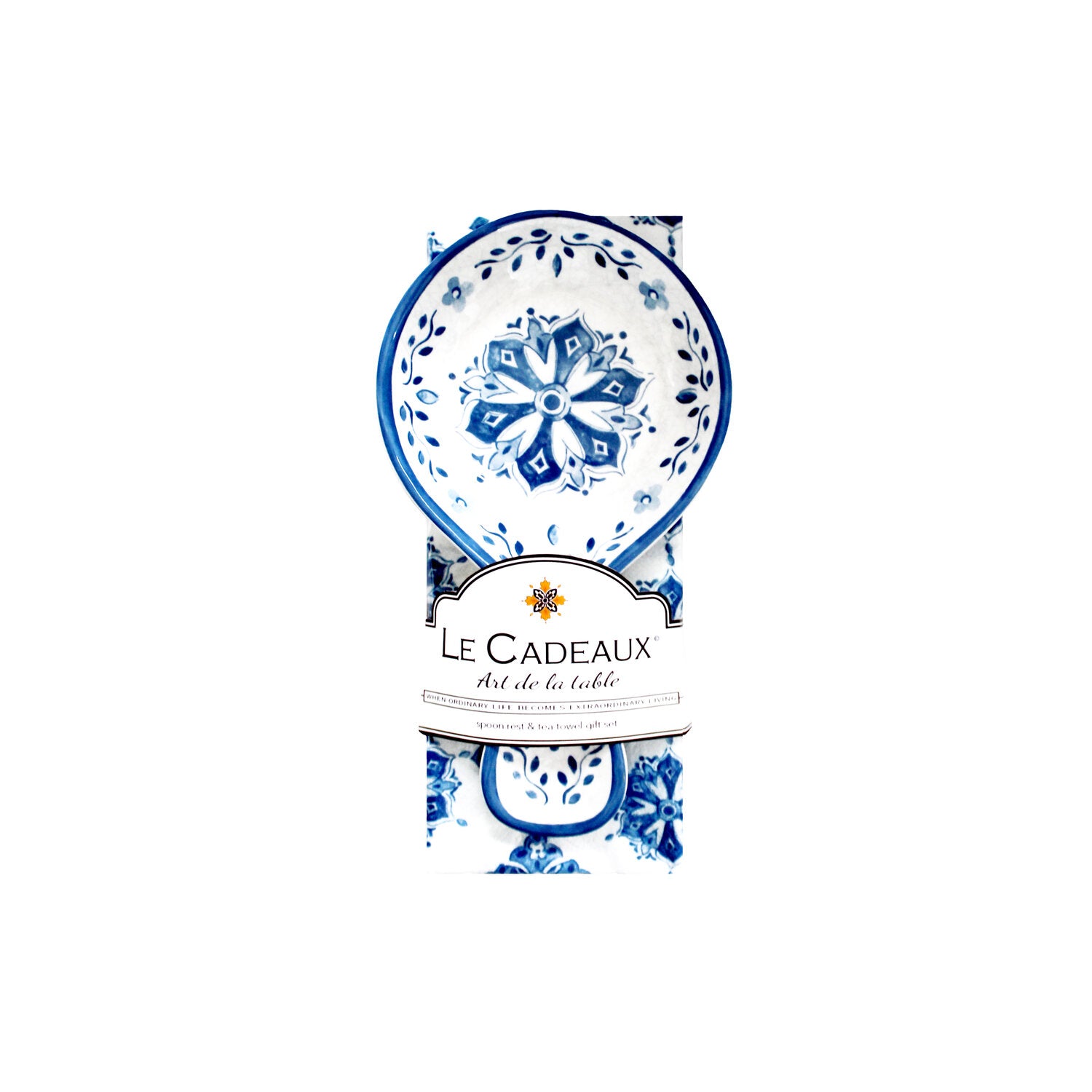 Le Cadeaux Spoon Rest With Tea Towel Gift Set – Moroccan Blue