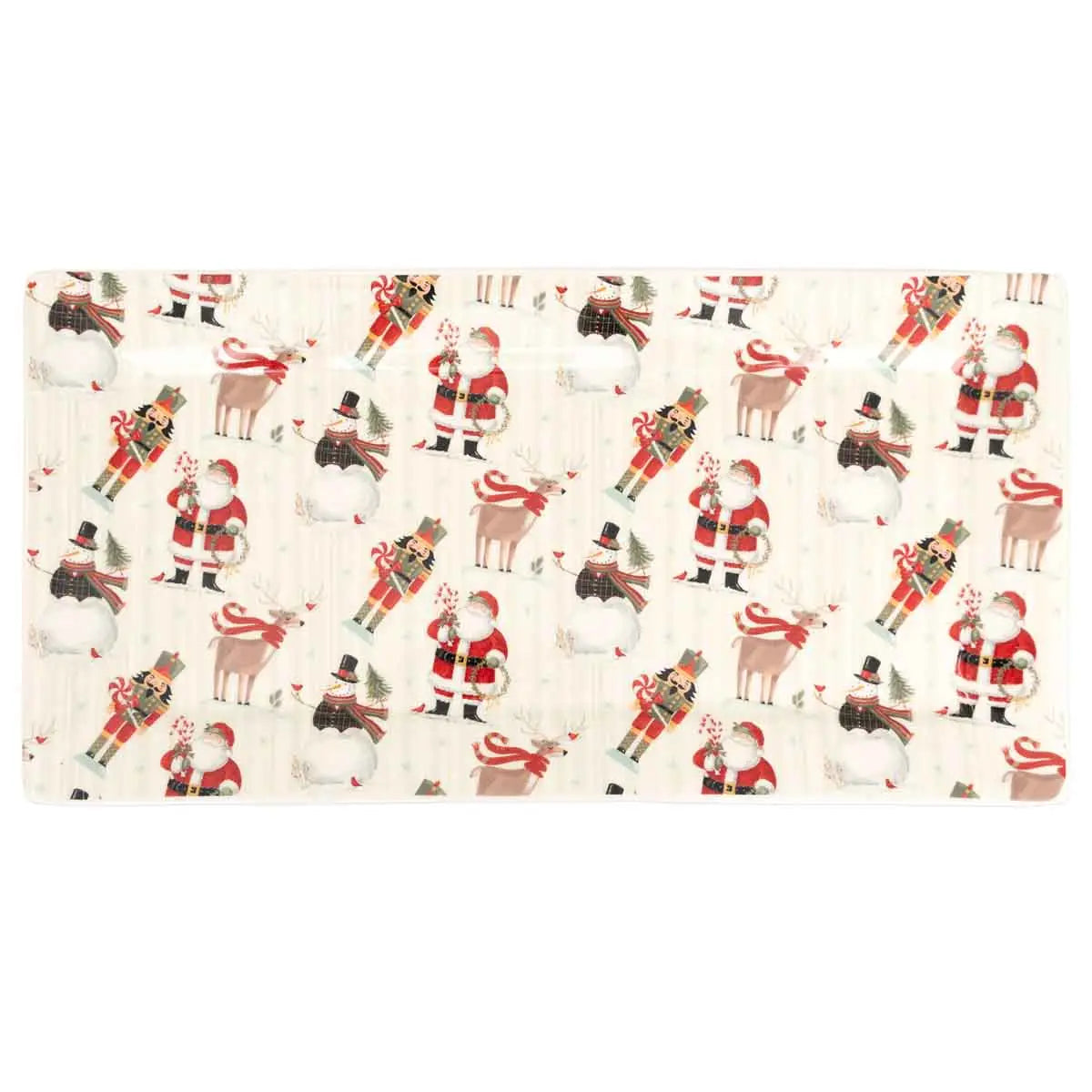 Frosty Fun Allover Rectangular Ceramic Christmas Platter – 14"