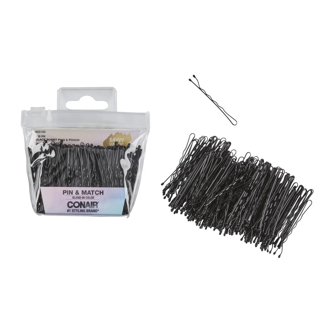 Conair Bobby Pins With Pouch – Black – 200 Ct