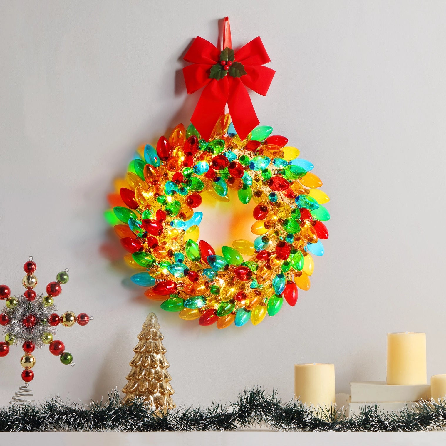 Mr. Christmas Multi Color Festive Retro Bulb Wreath – 17"