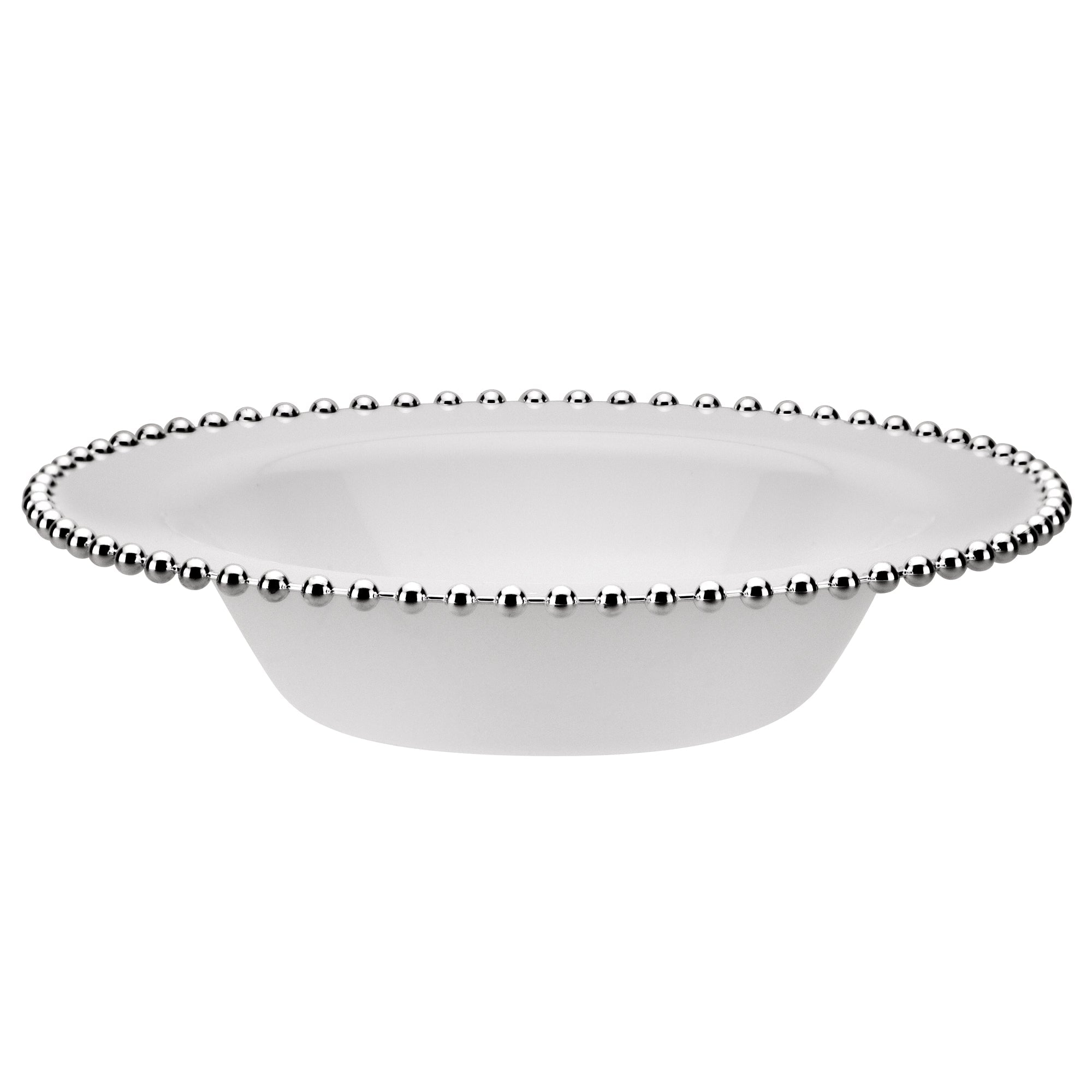 Beaded Premium Plastic Bowl – White With Silver Trim - 14oz – Set of 10