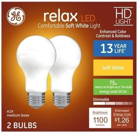 GE Relax HD LED Soft White 75W Equivalent A19 Light Bulbs - 2-Pk