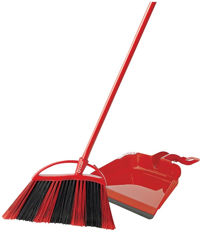 O-Cedar PowerCorner Angle Broom with Step-On Dust Pan & Steel Handle – 57"