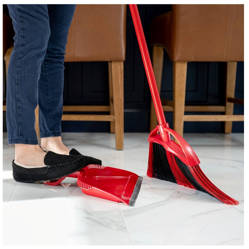 O-Cedar PowerCorner Angle Broom with Step-On Dust Pan & Steel Handle – 57"