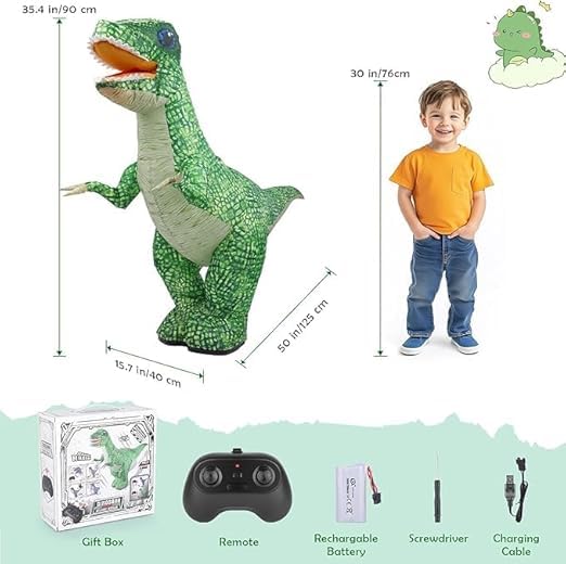 Remote Control Inflatable T-Rex Dinosaur Toy – 30" Tall – Blue/Green – Each Sold Separately