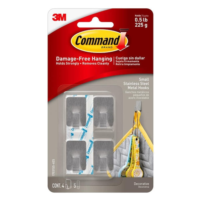 Command Stainless Steel Hooks With Strips – Small – 4-Pk.