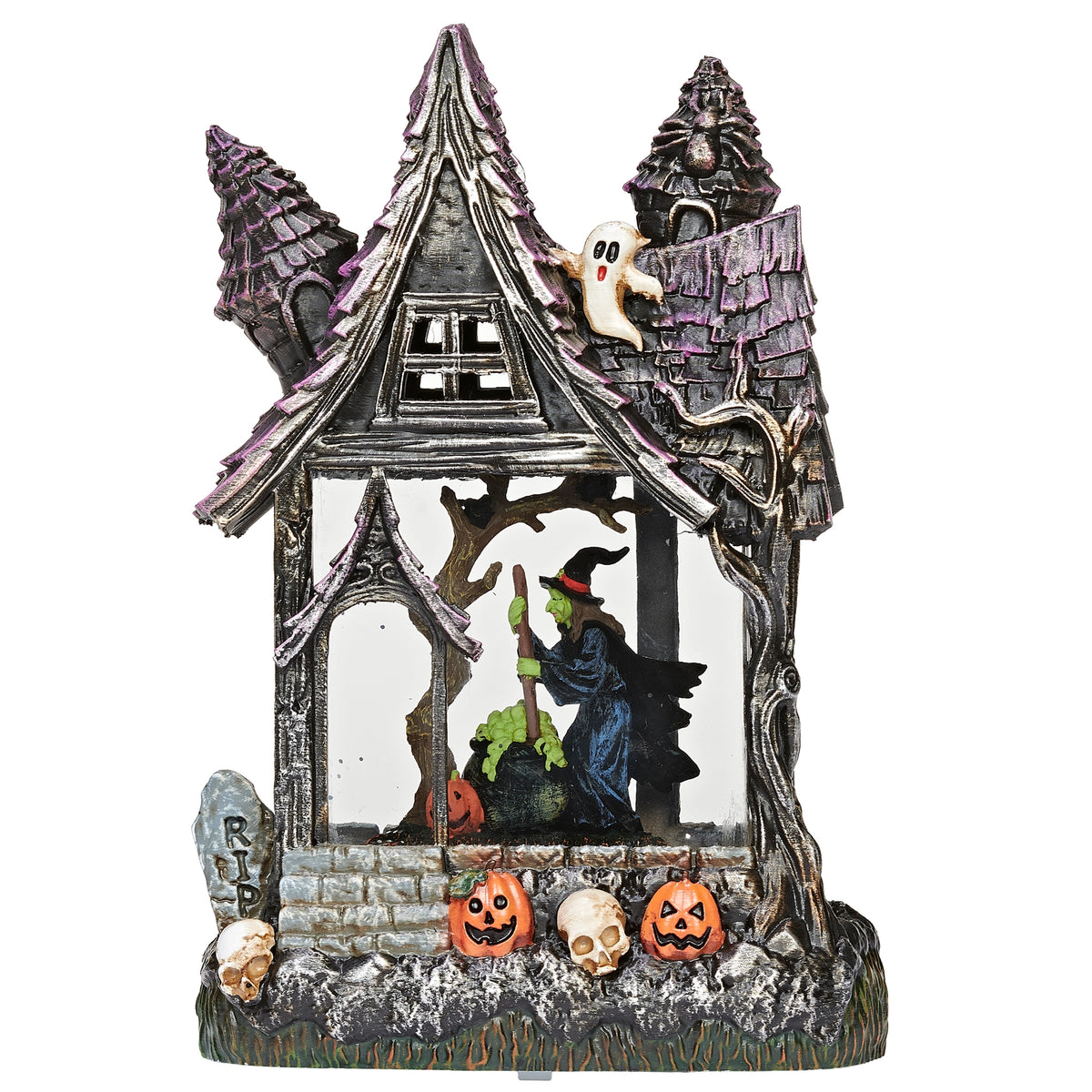 Roman Lighted Haunted House Glitter Swirl Witch Scene – 10"